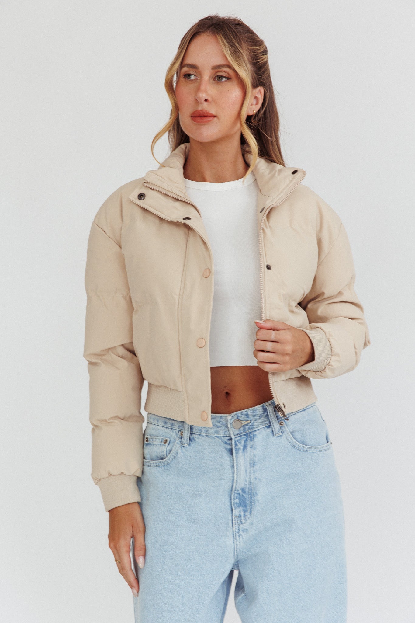 Infatuation Cropped Puffer Jacket White by Selfie Leslie Australia