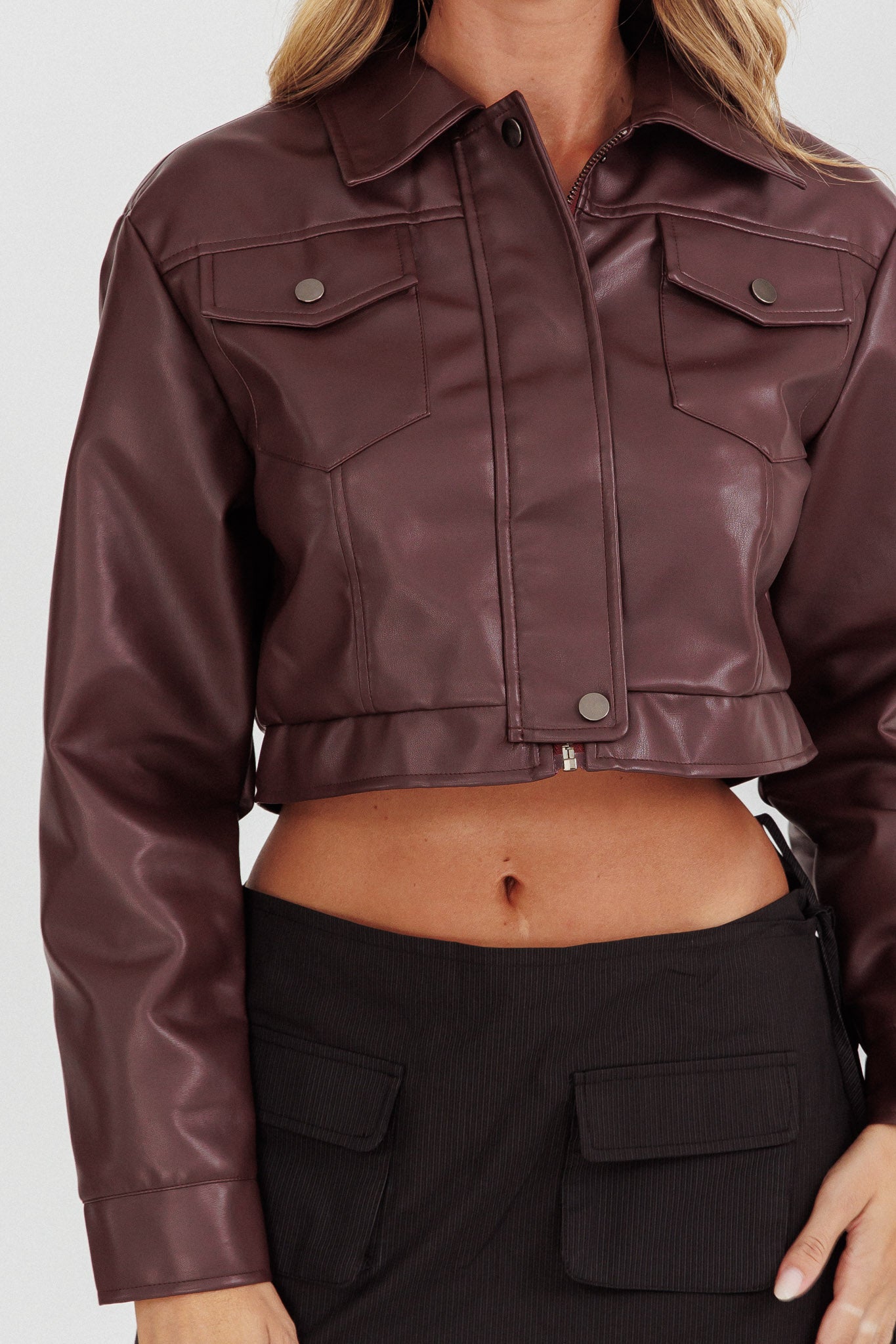 Navigator Snap Button Jacket Brown by Selfie Leslie Australia