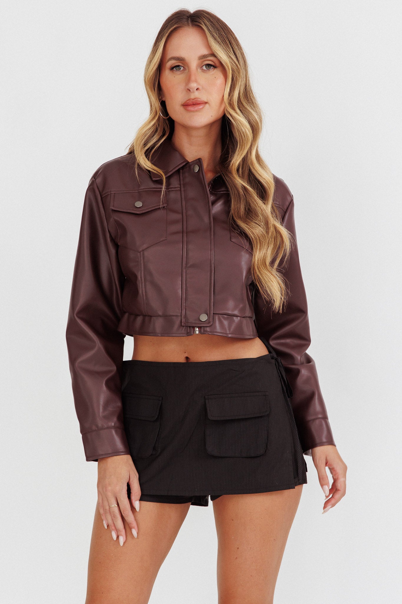 Navigator Snap Button Jacket Brown by Selfie Leslie Australia
