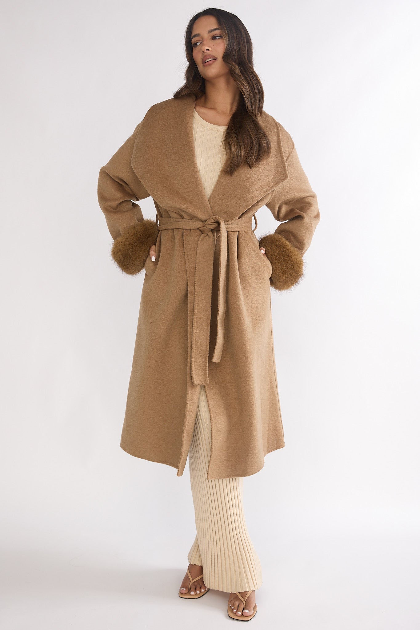 Zannora Faux Fur Coat Camel by Selfie Leslie Australia