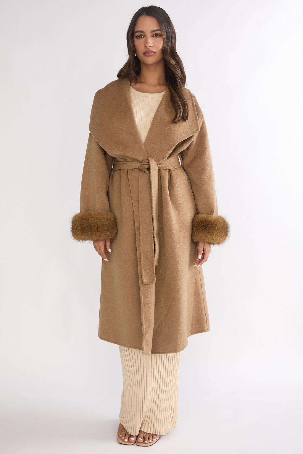 Zannora Faux Fur Coat Camel by Selfie Leslie Australia