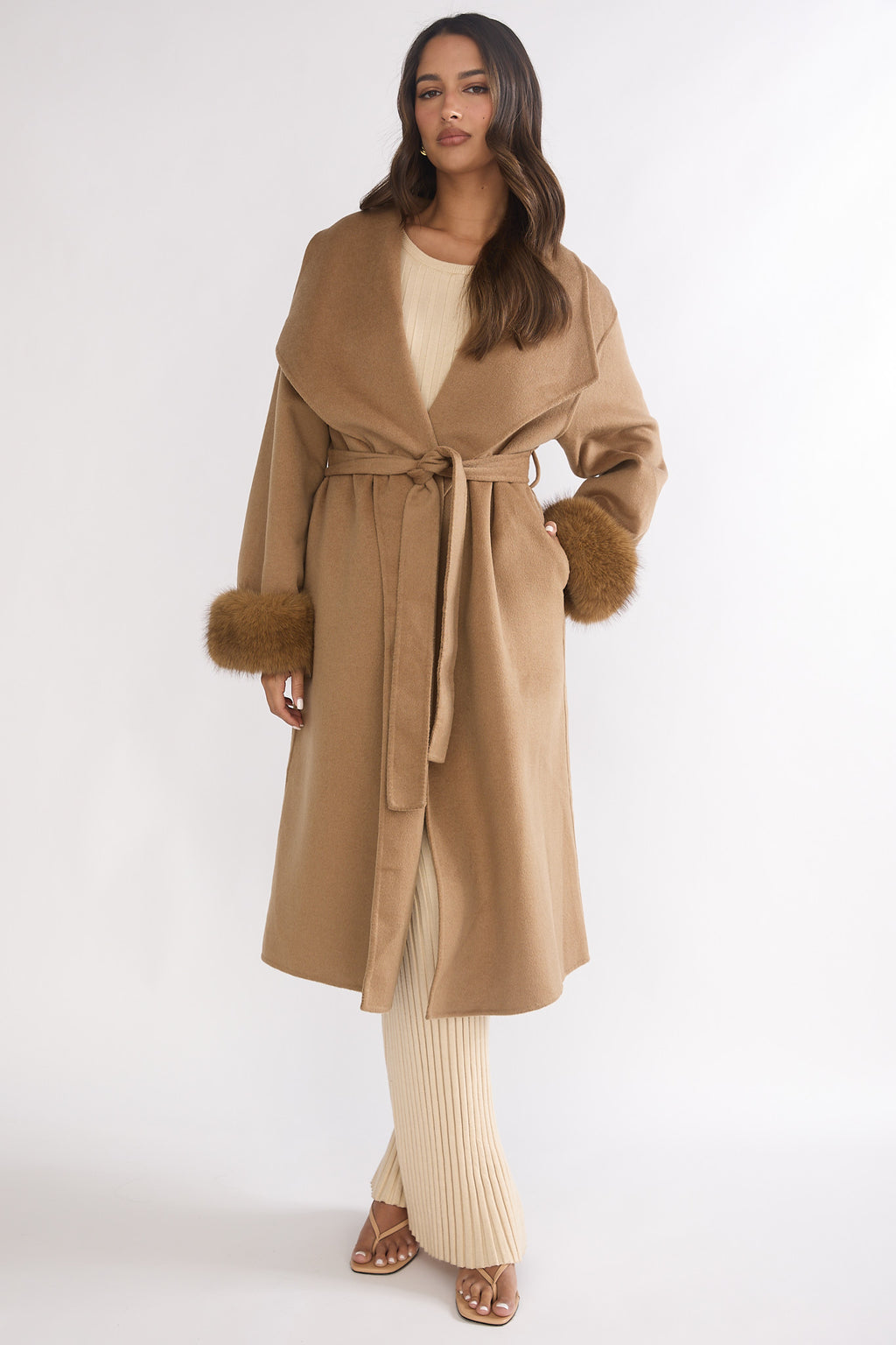 Zannora Faux Fur Coat Camel by Selfie Leslie Australia