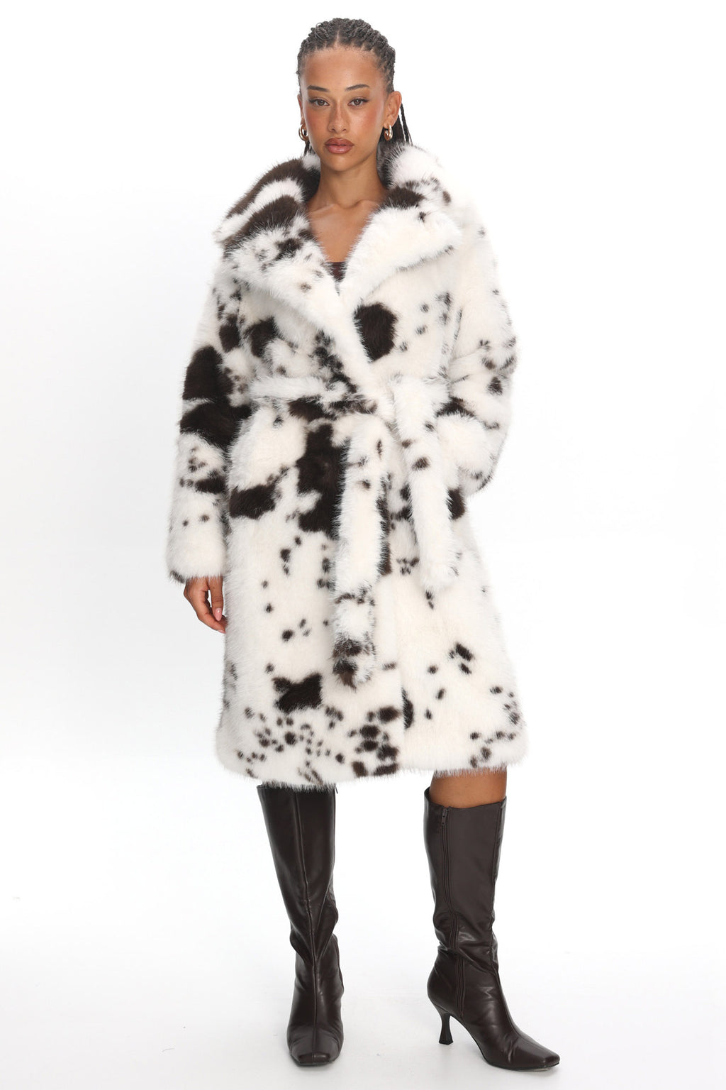 Morganne Faux Fur Waist Tie Coat Animal Print White/Brown by Selfie Leslie Australia