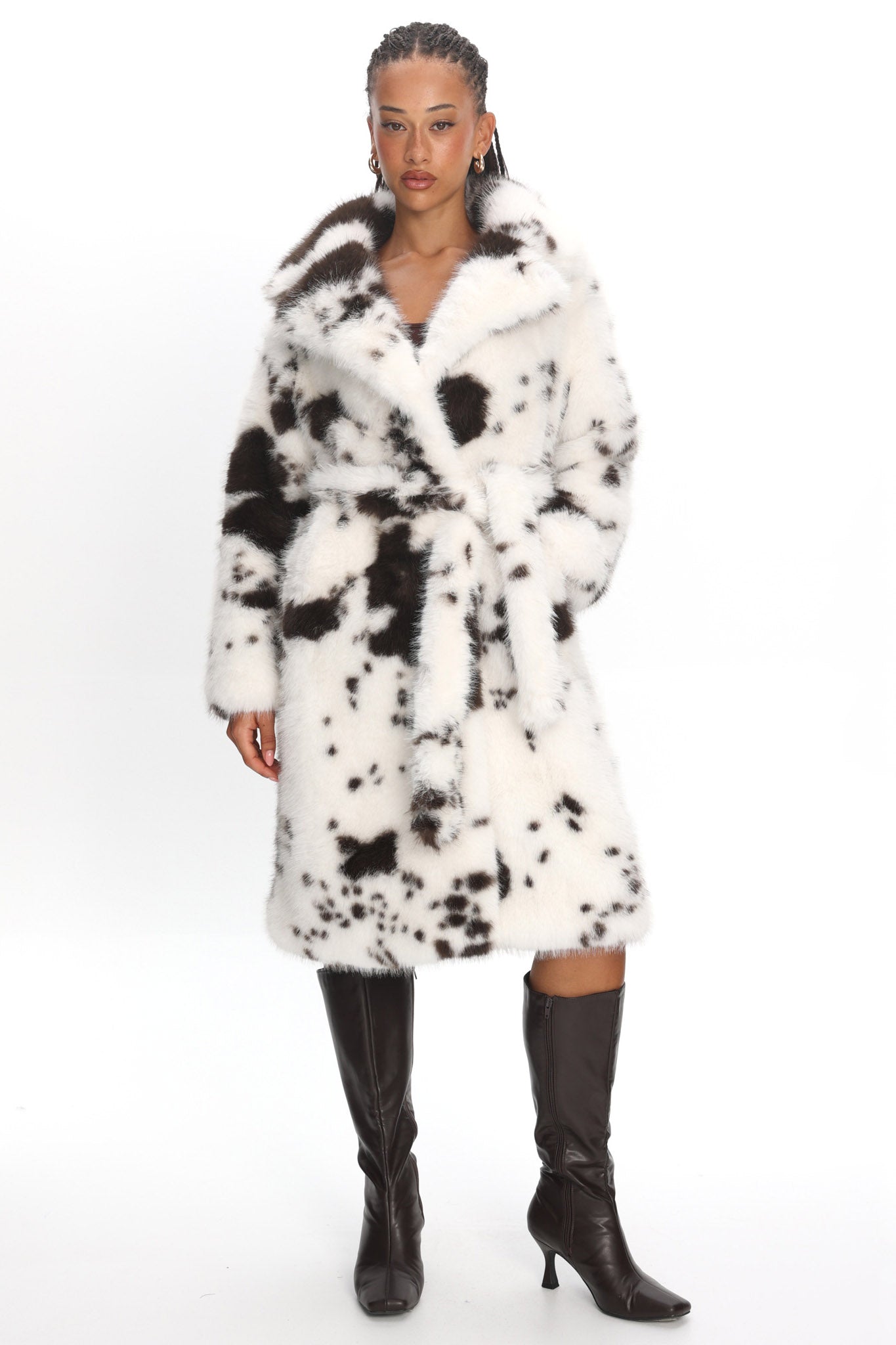 Morganne Faux Fur Waist Tie Coat Animal Print White/Brown by Selfie Leslie Australia
