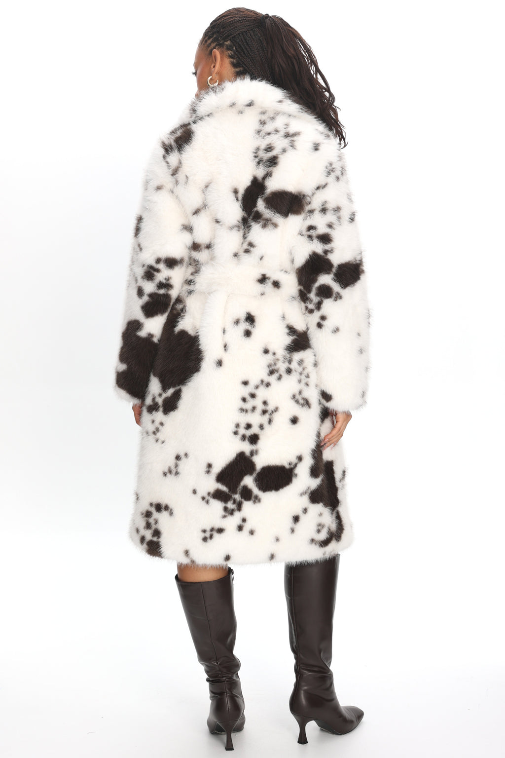 Morganne Faux Fur Waist Tie Coat Animal Print White/Brown by Selfie Leslie Australia