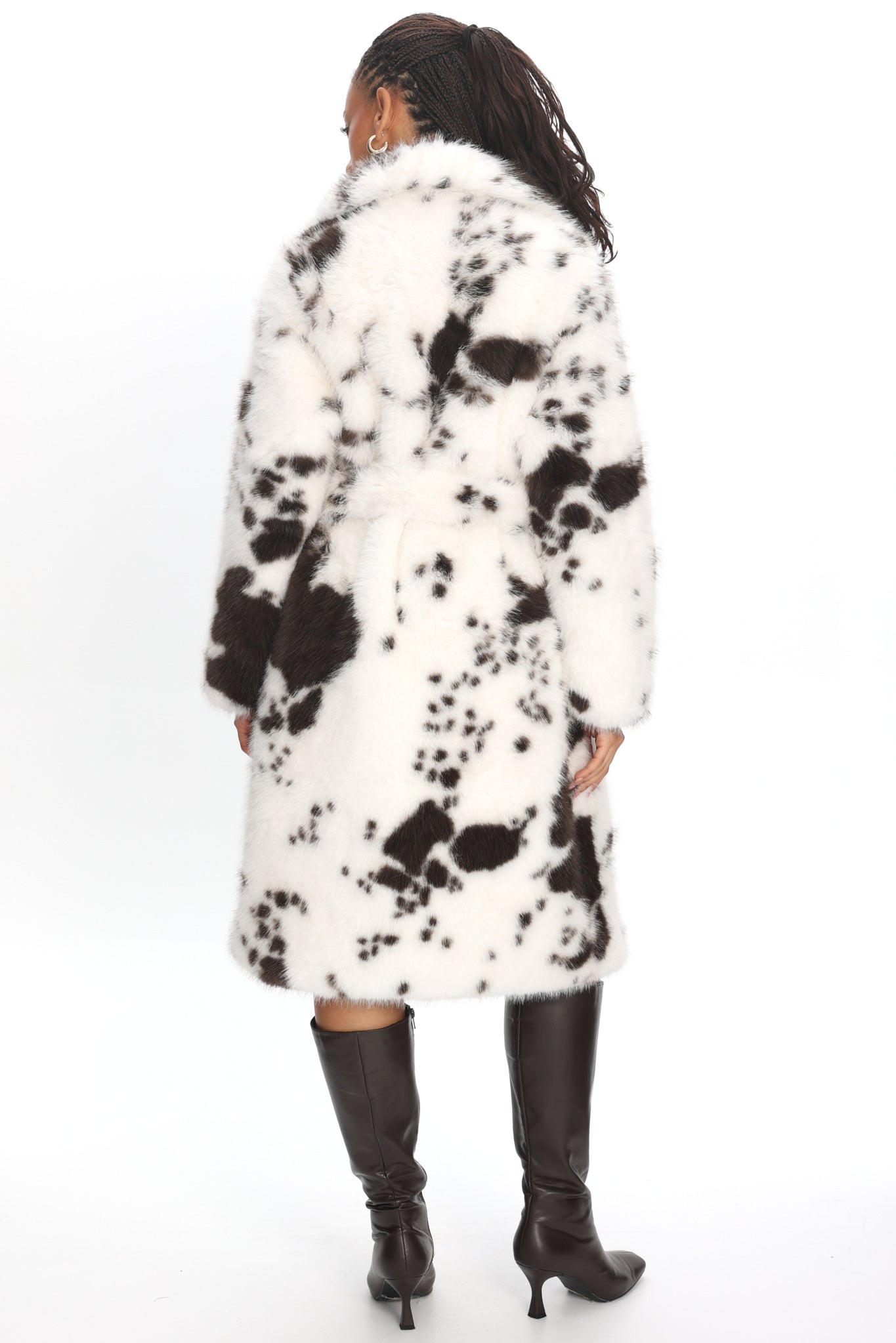 Morganne Faux Fur Waist Tie Coat Animal Print White/Brown by Selfie Leslie Australia