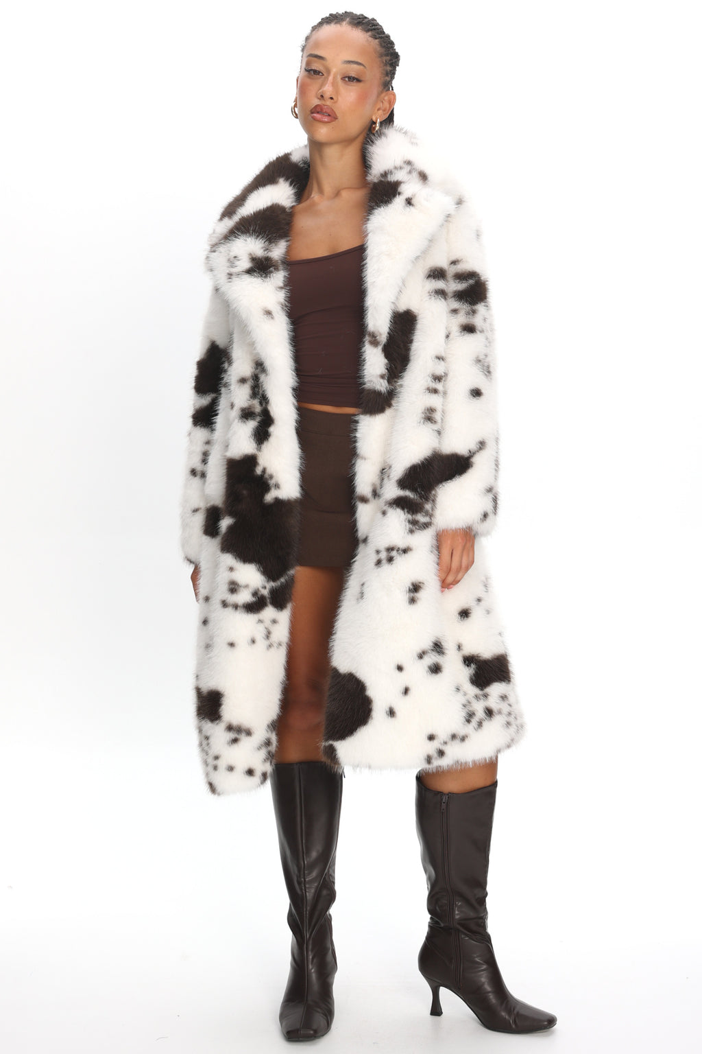 Morganne Faux Fur Waist Tie Coat Animal Print White/Brown by Selfie Leslie Australia