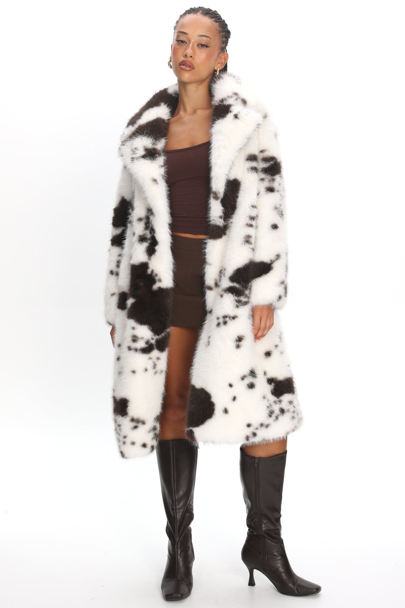 Morganne Faux Fur Waist Tie Coat Animal Print White/Brown by Selfie Leslie Australia