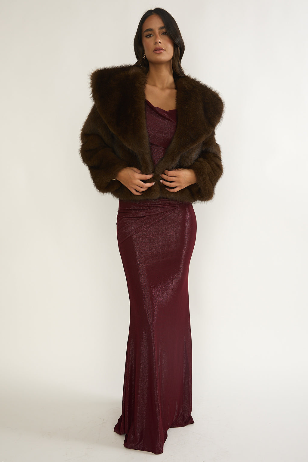 Marella Oversized Lapel Faux Fur Jacket Coffee by Selfie Leslie Australia