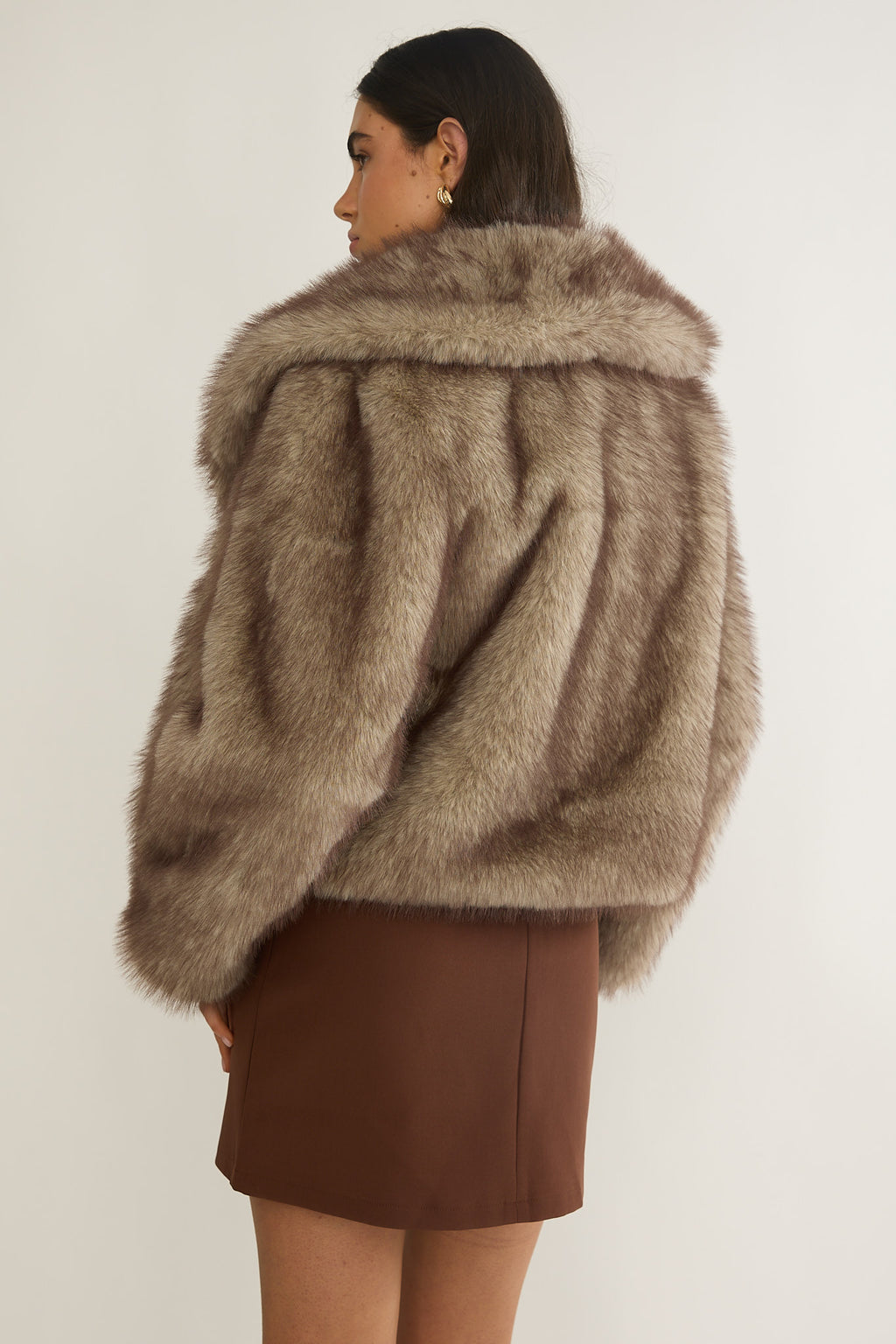 Marella Oversized Lapel Faux Fur Jacket Taupe by Selfie Leslie Australia