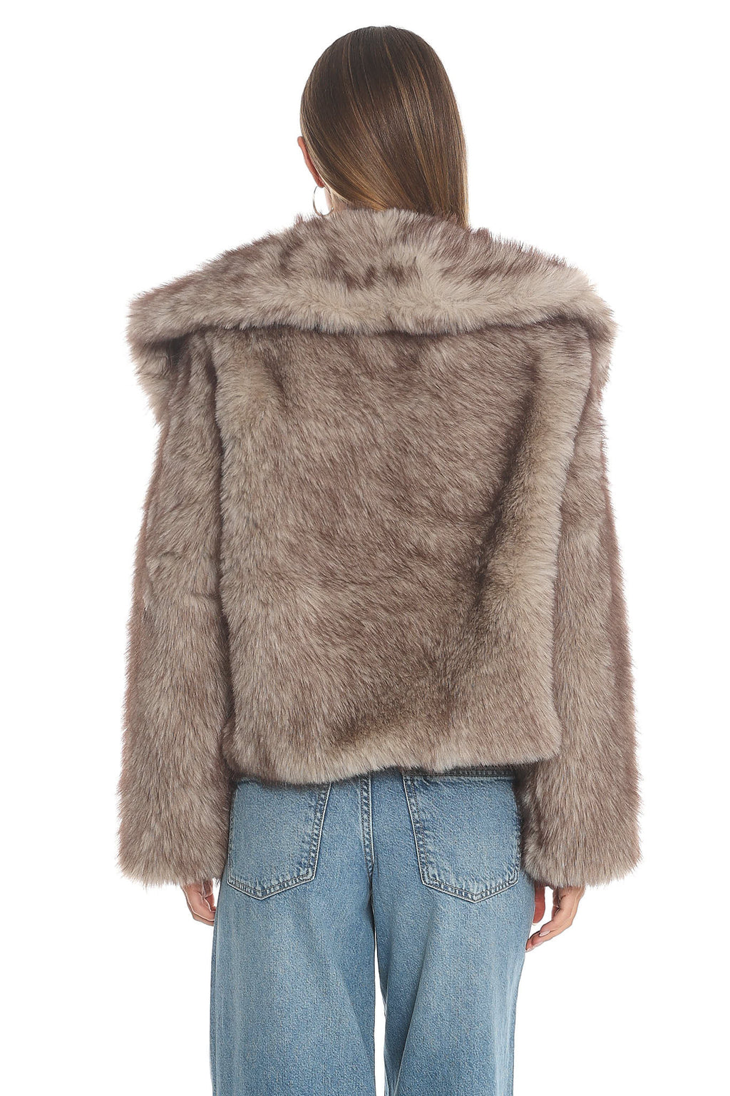 Marella Oversized Lapel Faux Fur Jacket Taupe by Selfie Leslie Australia