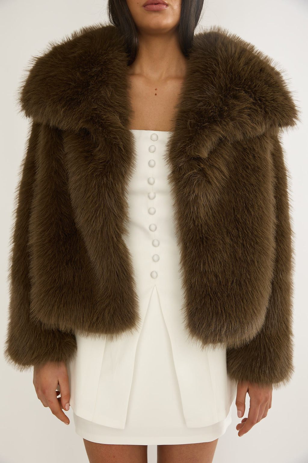 Harlequinn Oversized Lapel Faux Fur Jacket Coffee by Selfie Leslie Australia