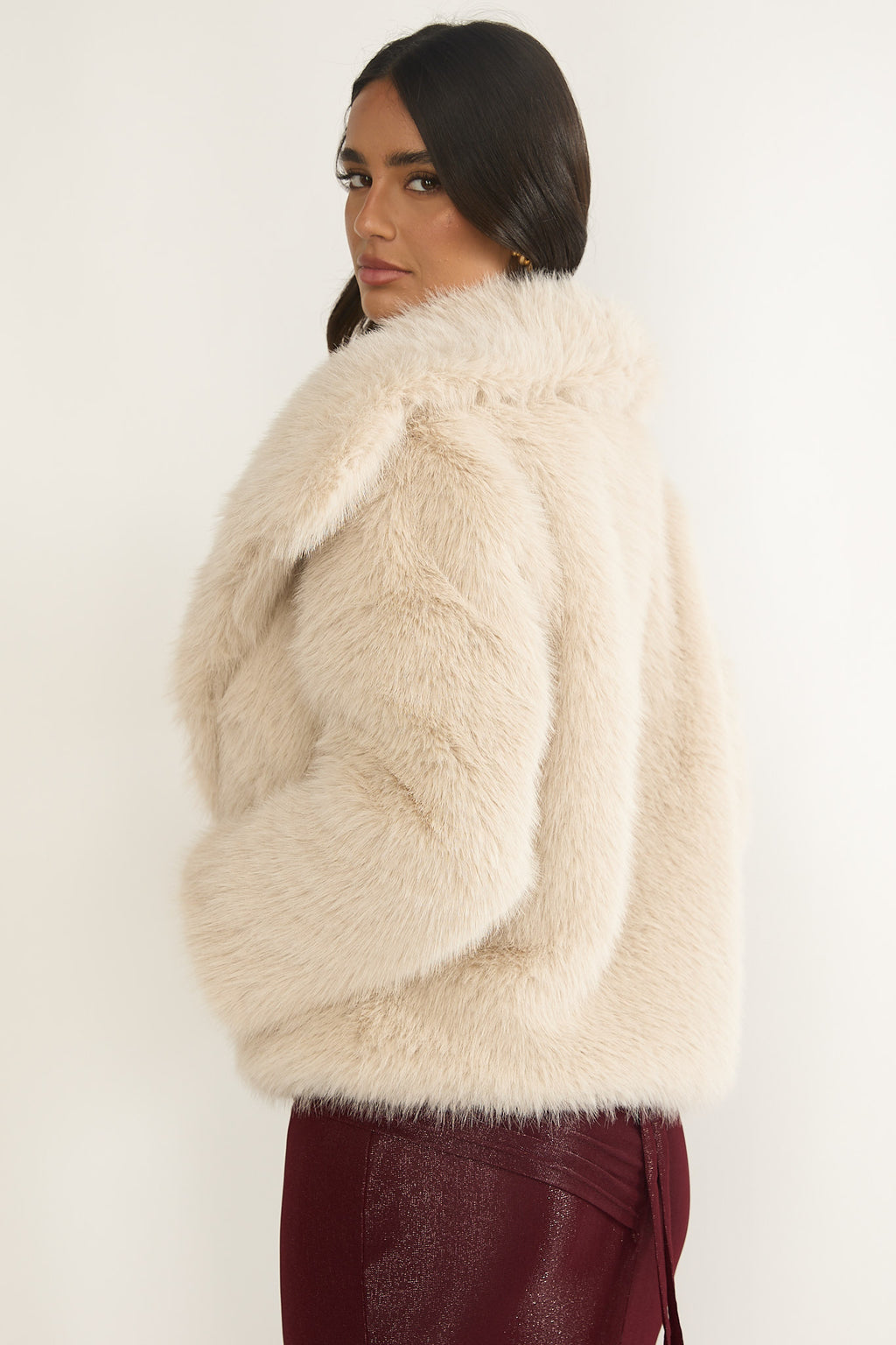 Harlequinn Oversized Lapel Faux Fur Jacket Taupe by Selfie Leslie Australia