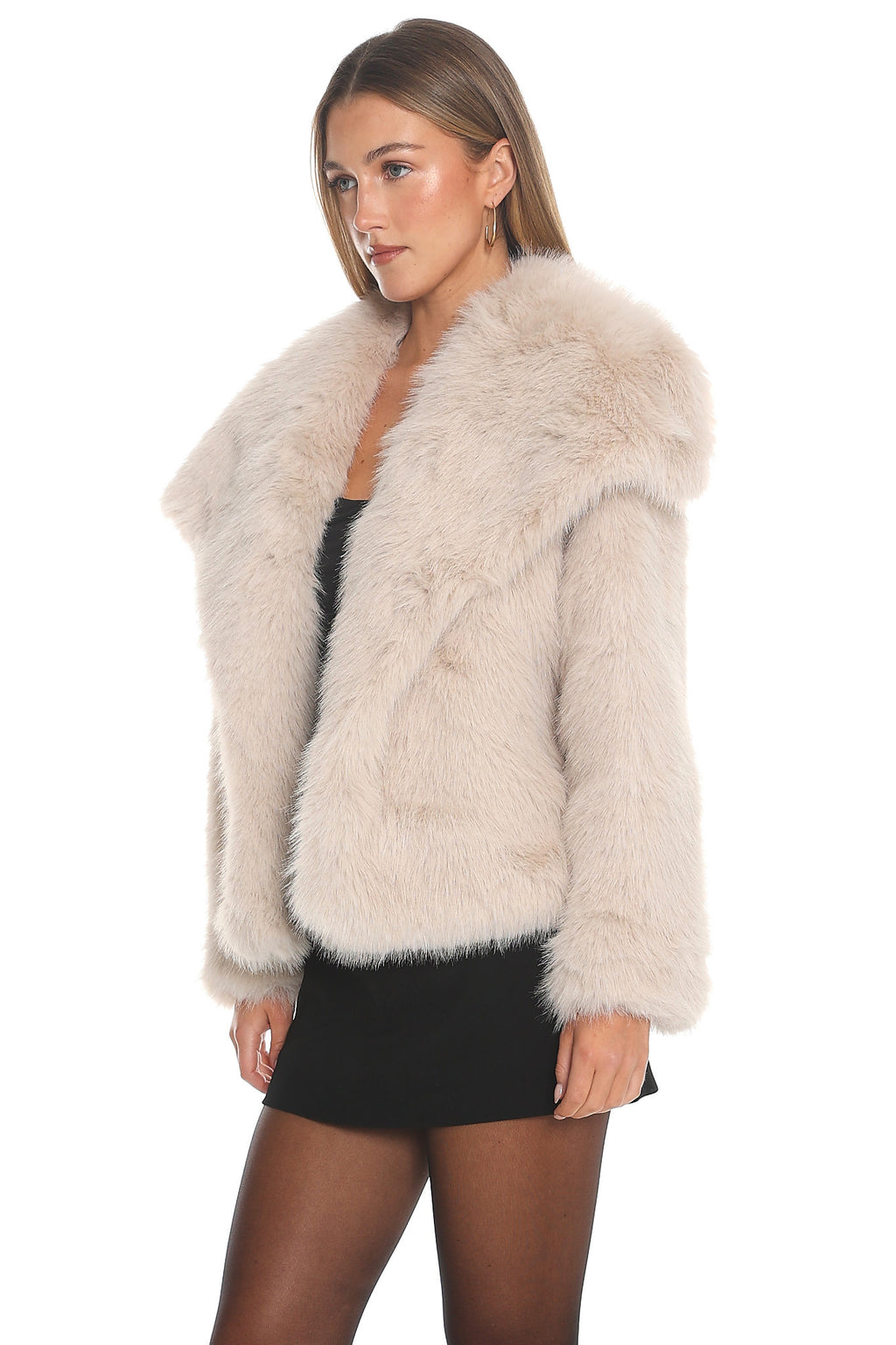 Harlequinn Oversized Lapel Faux Fur Jacket Taupe by Selfie Leslie Australia