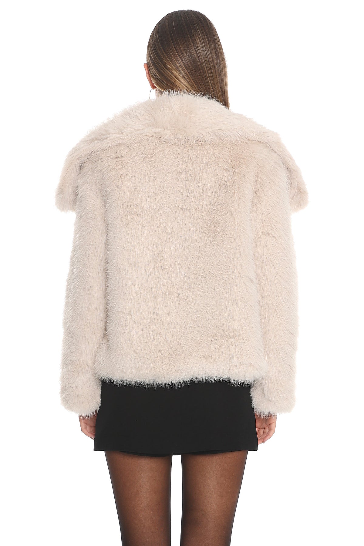 Harlequinn Oversized Lapel Faux Fur Jacket Taupe by Selfie Leslie Australia