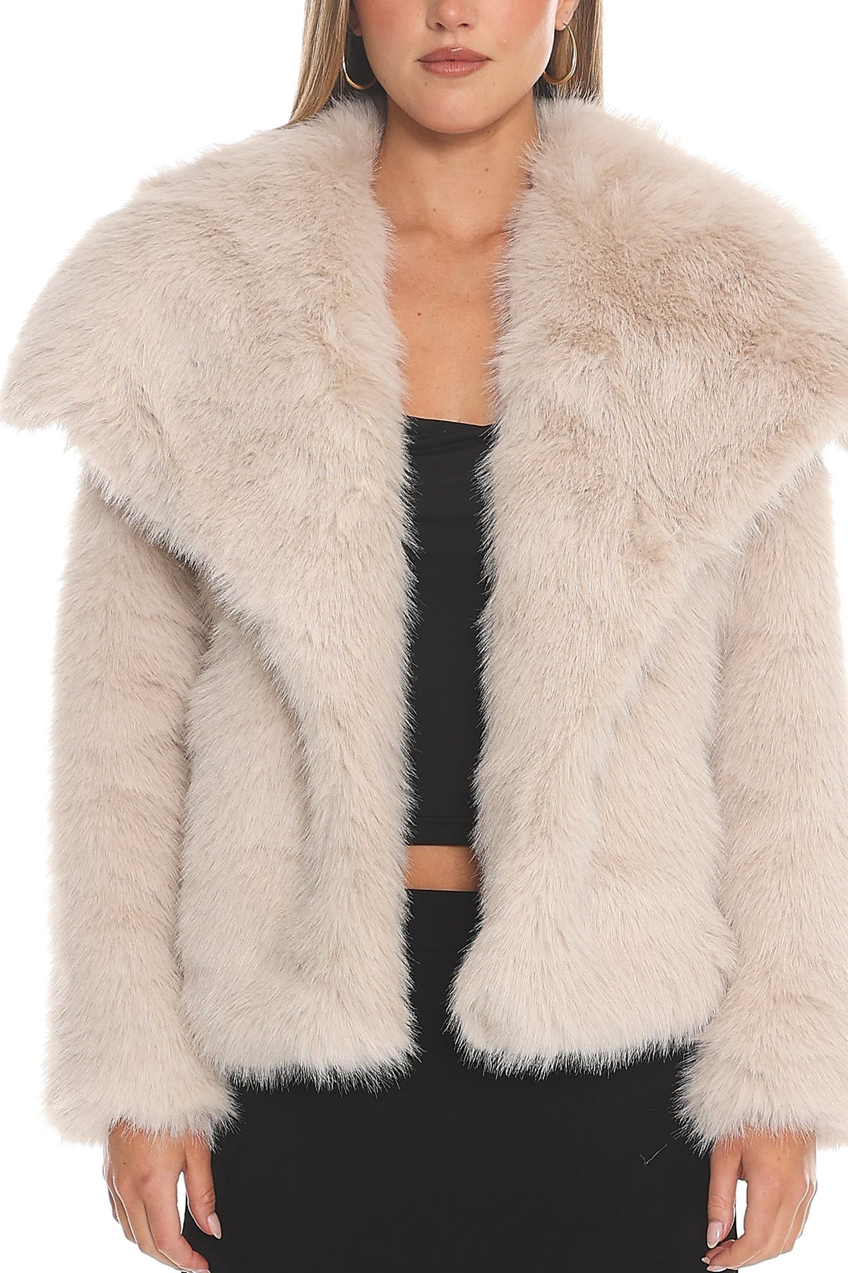 Harlequinn Oversized Lapel Faux Fur Jacket Taupe by Selfie Leslie Australia