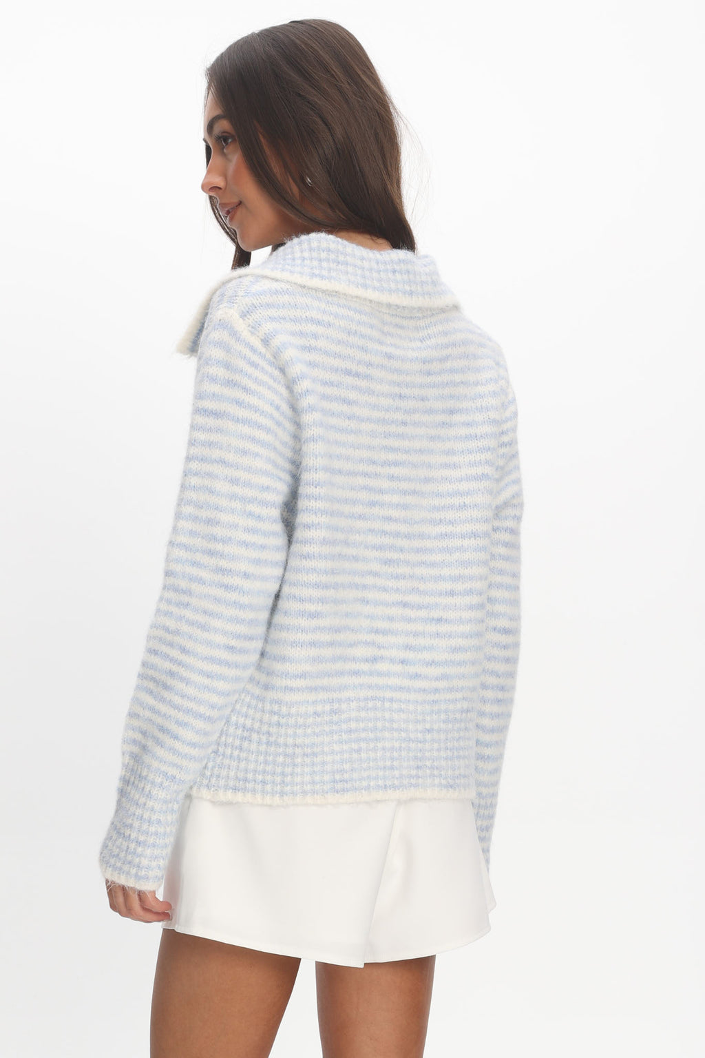 Gavrielle Collared Knit Cardigan Stripe Baby Blue by Selfie Leslie Australia