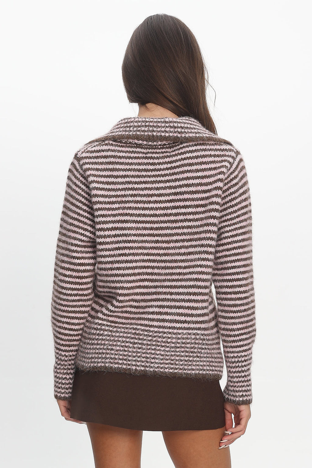 Gavrielle Collared Knit Cardigan Stripe Chocolate by Selfie Leslie Australia