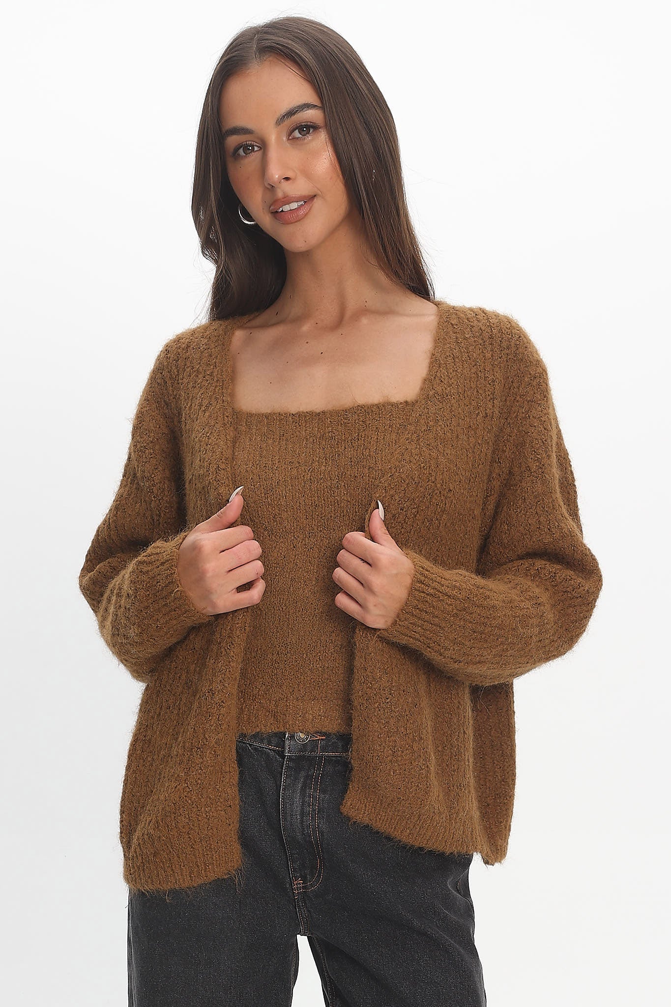 Jorie Knit Cardigan Brown by Selfie Leslie Australia
