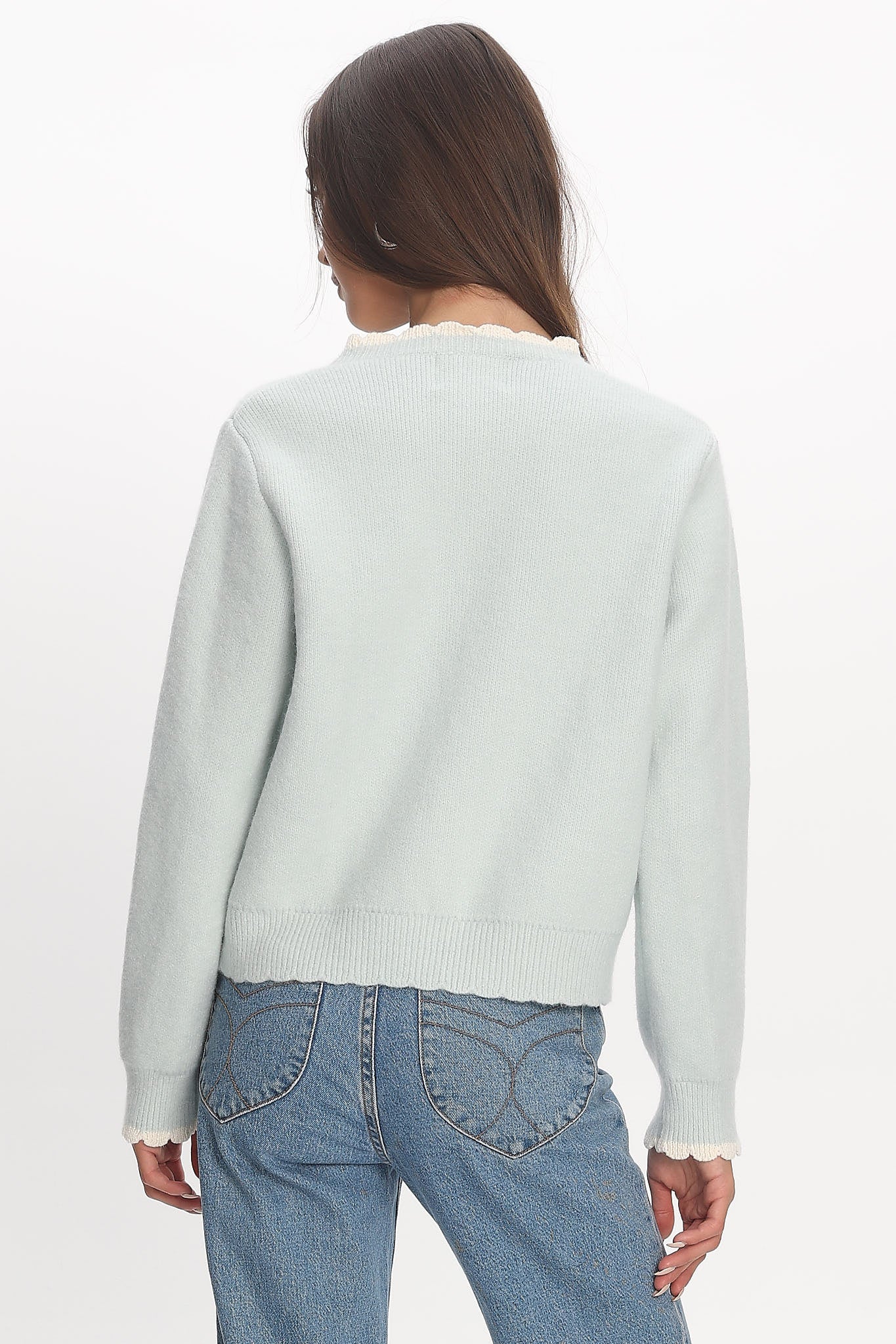 Aurore Scalloped Edge Knit Cardigan Baby Blue by Selfie Leslie Australia