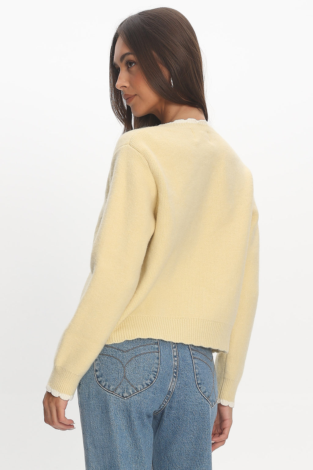 Aurore Scalloped Edge Knit Cardigan Butter by Selfie Leslie Australia