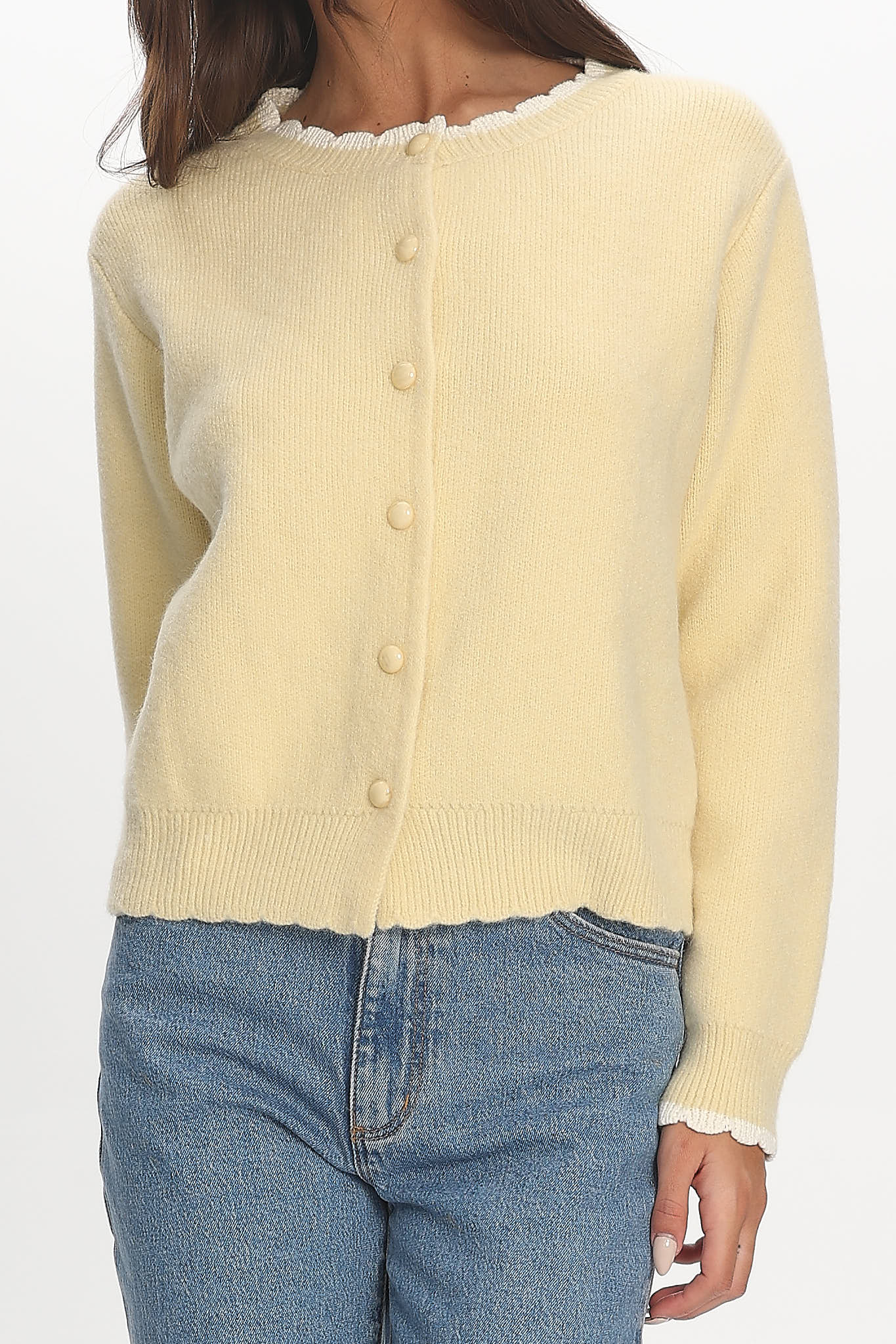 Aurore Scalloped Edge Knit Cardigan Butter by Selfie Leslie Australia