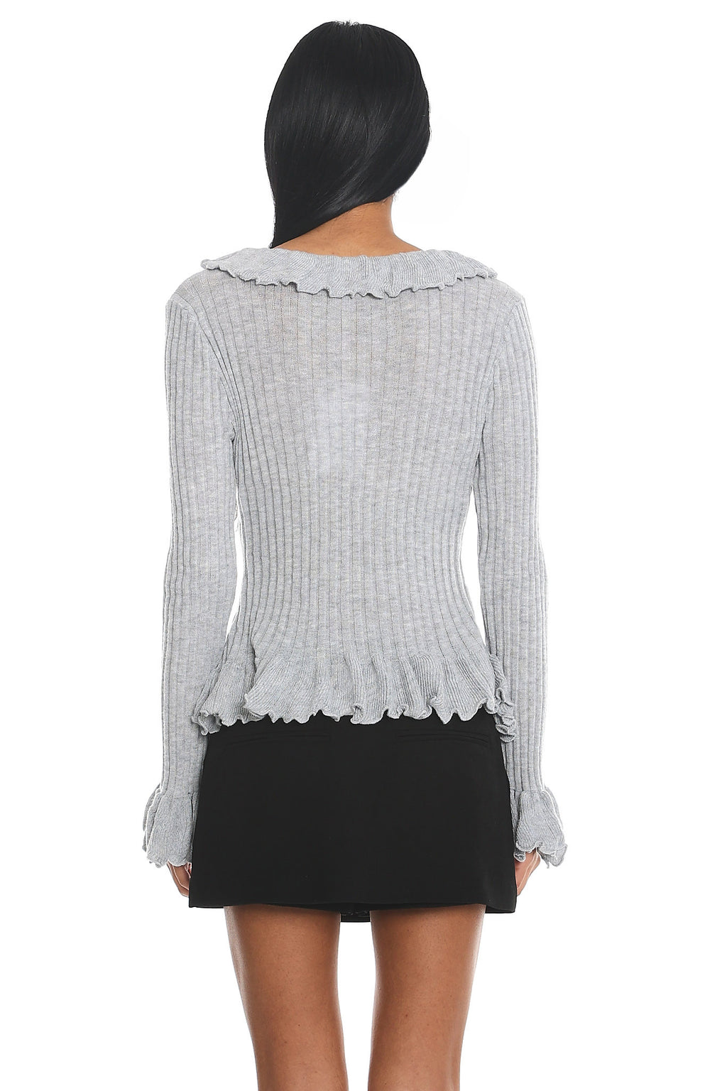 Jaimy Ruffle Trim Knit Cardigan Grey by Selfie Leslie Australia