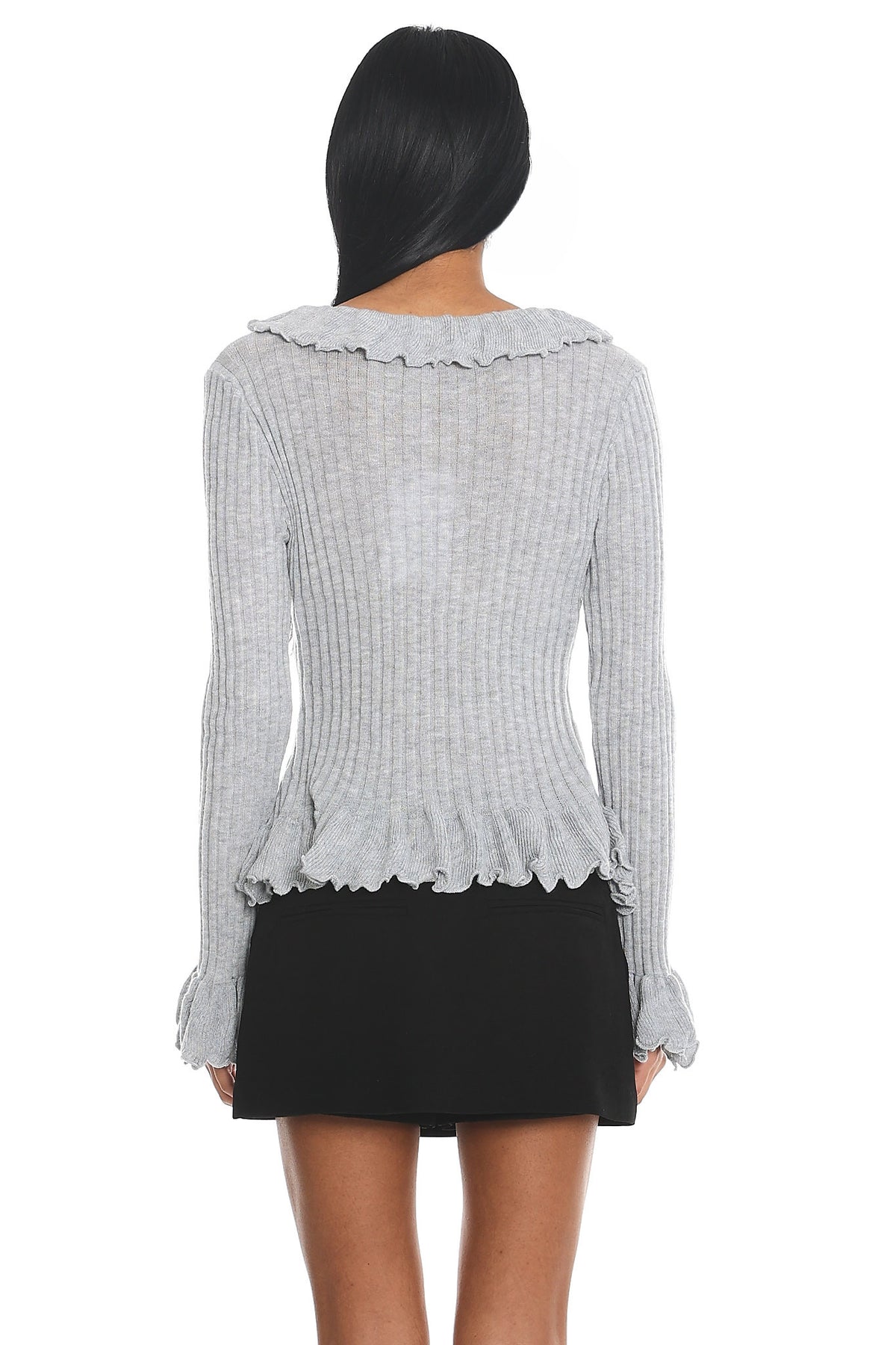 Jaimy Ruffle Trim Knit Cardigan Grey by Selfie Leslie Australia