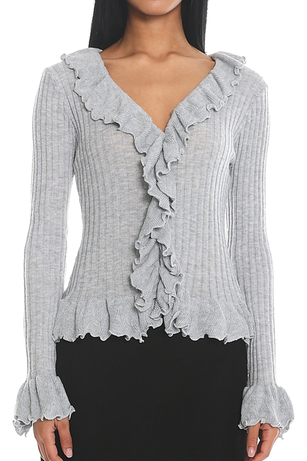 Jaimy Ruffle Trim Knit Cardigan Grey by Selfie Leslie Australia