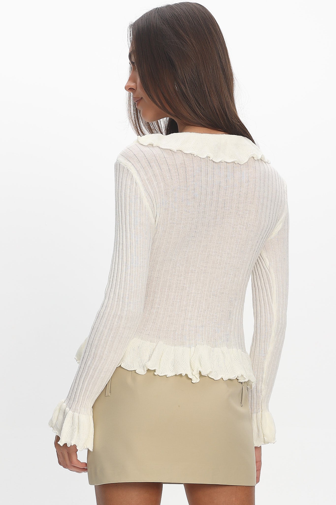 Jaimy Ruffle Trim Knit Cardigan Cream by Selfie Leslie Australia