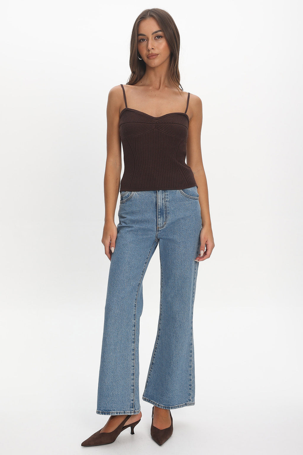 Prudence Ribbed Knit Cami Top Chocolate