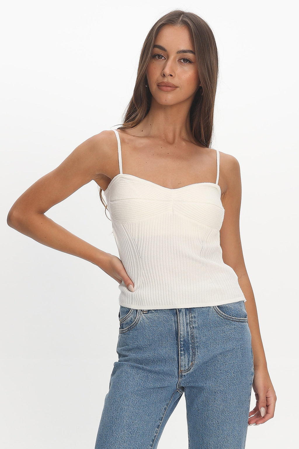 Prudence Ribbed Knit Cami Top Off White by Selfie Leslie Australia