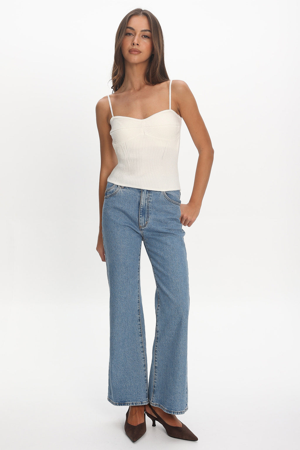 Prudence Ribbed Knit Cami Top Off White by Selfie Leslie Australia