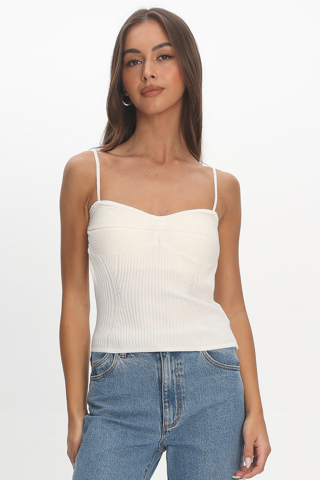 Prudence Ribbed Knit Cami Top Off White by Selfie Leslie Australia