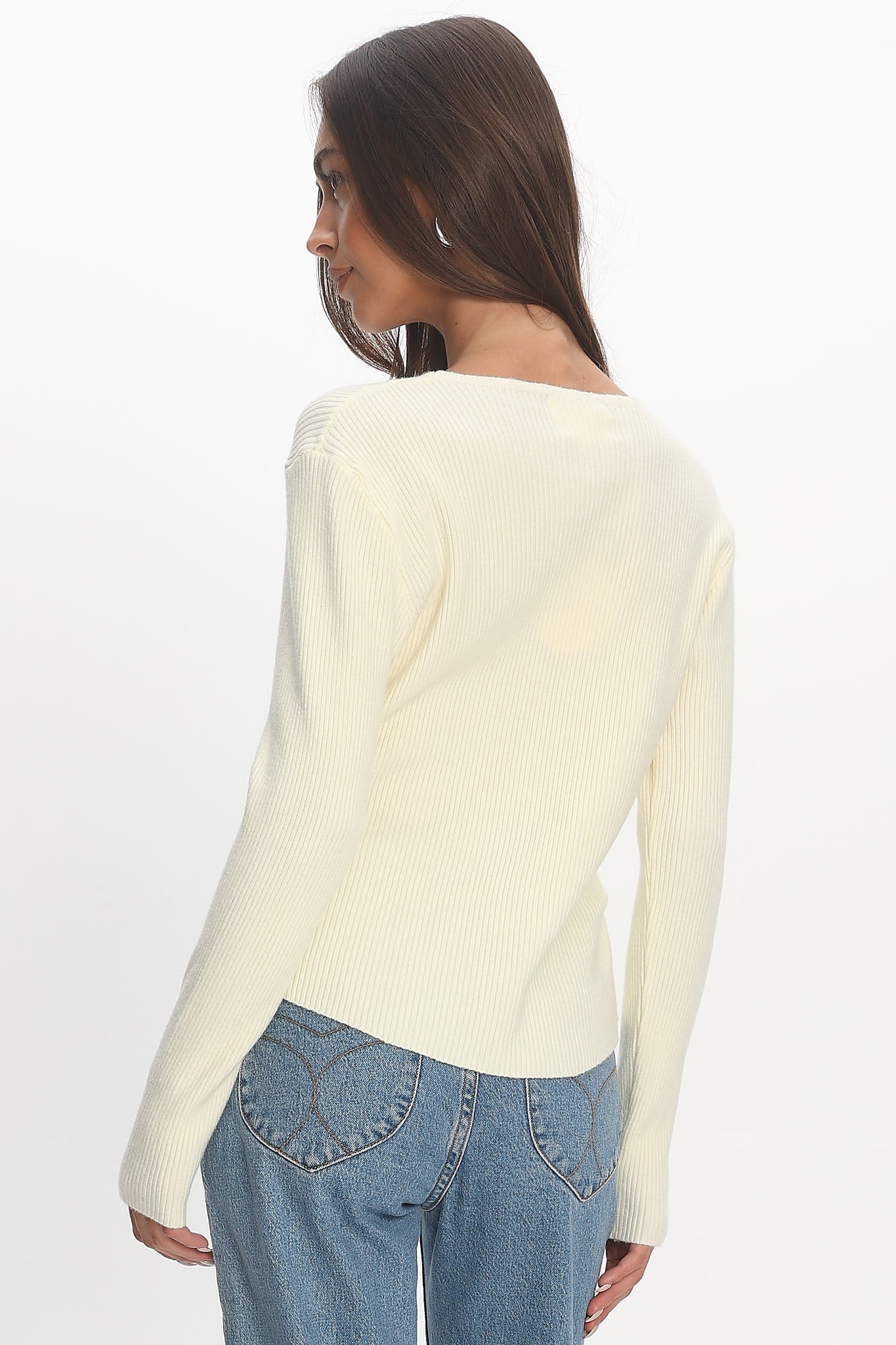 Louiz Button Front Ribbed Knit Cardigan Cream by Selfie Leslie Australia