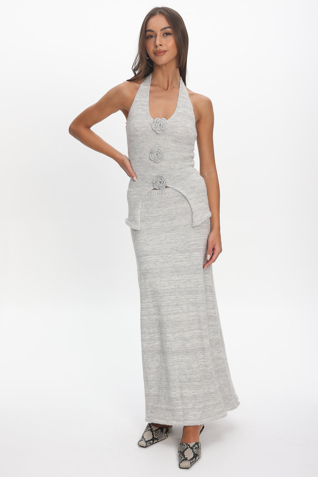 Duma Halterneck Knit Top Light Grey by Selfie Leslie Australia