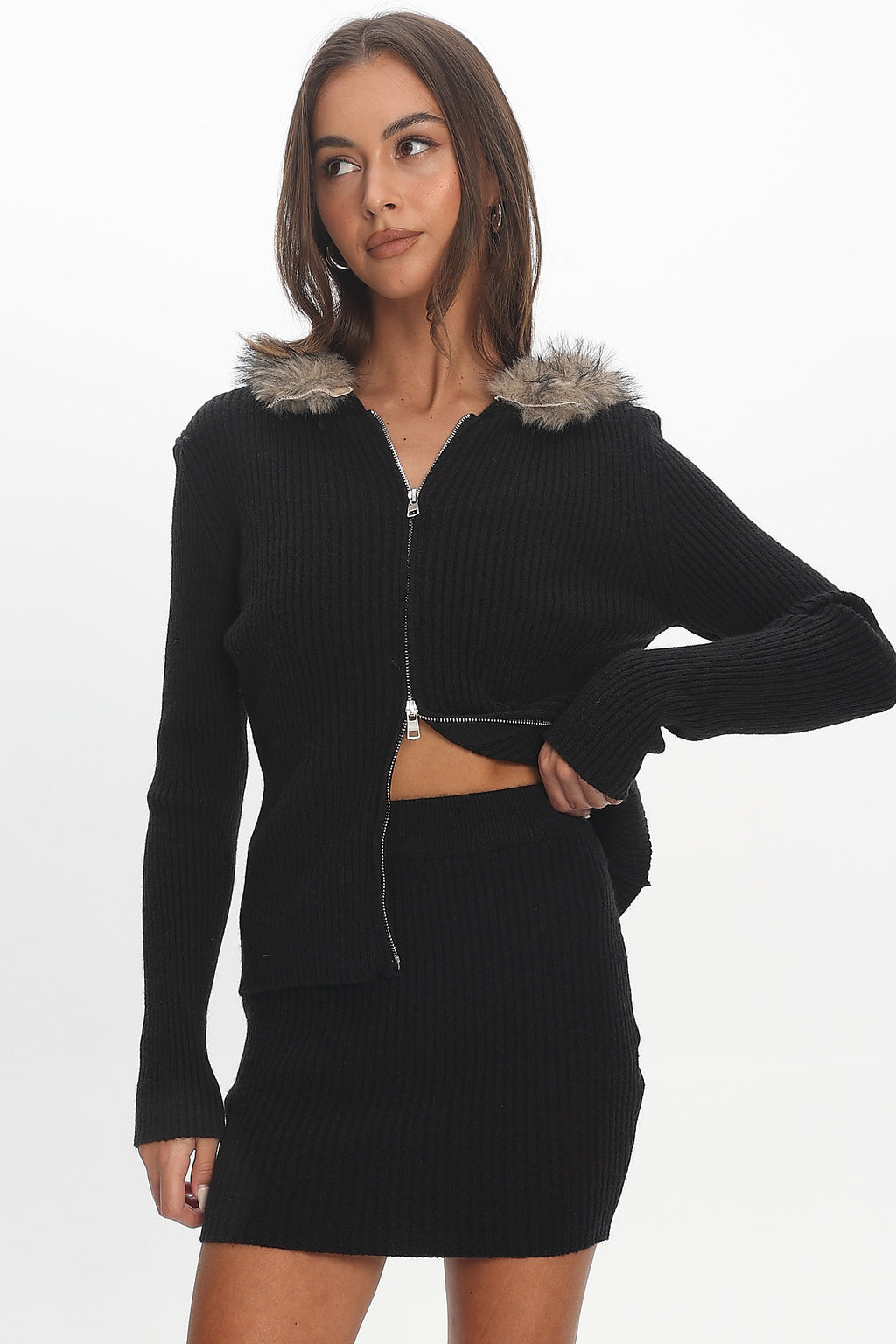 Odetta Ribbed Knit Mini Skirt Black by Selfie Leslie Australia