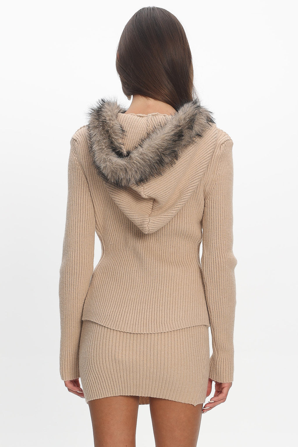 Odetta Fur Collar Knit Top Sand by Selfie Leslie Australia