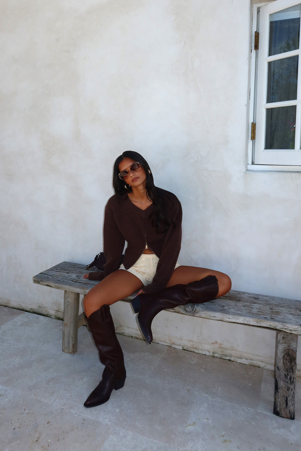 Karisa Zipper Hem Knit Top Mocha by Selfie Leslie Australia