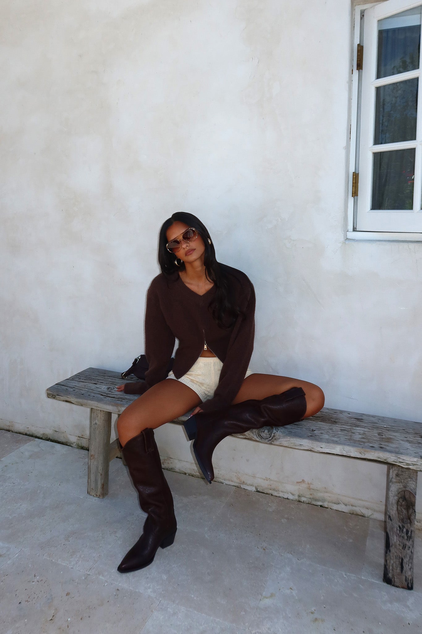 Karisa Zipper Hem Knit Top Mocha by Selfie Leslie Australia
