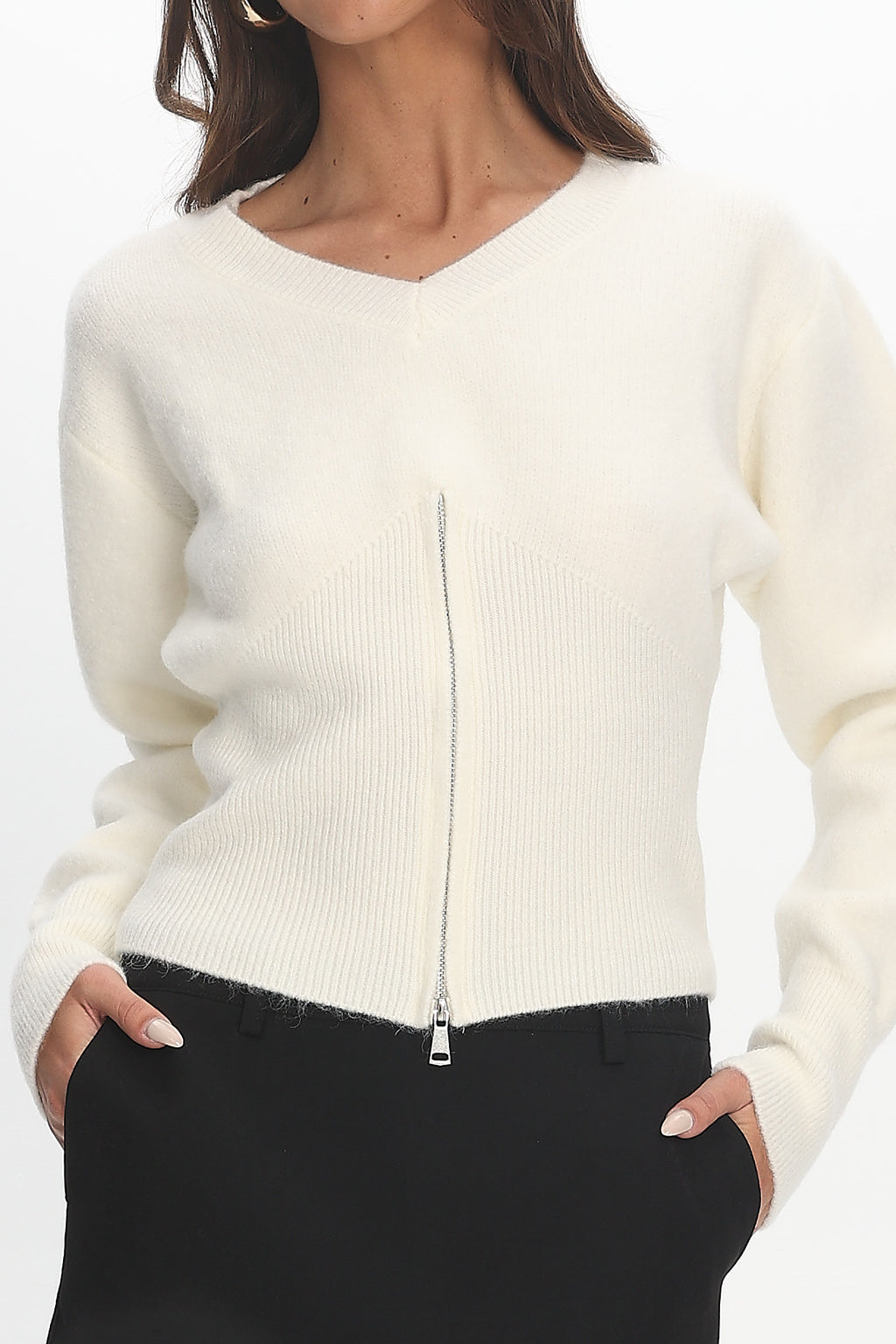 Karisa Zipper Hem Knit Top Cream by Selfie Leslie Australia
