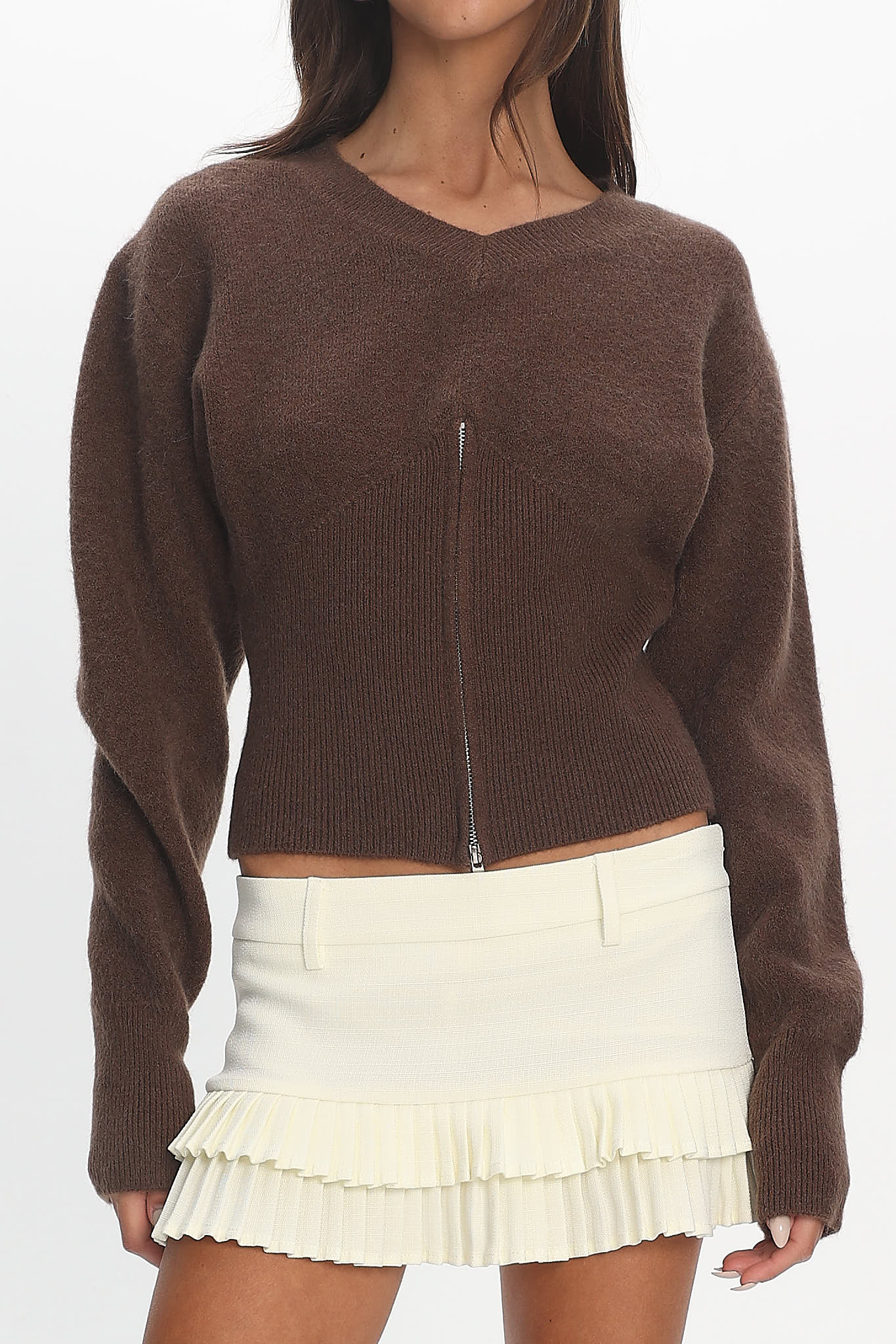 Karisa Zipper Hem Knit Top Mocha by Selfie Leslie Australia
