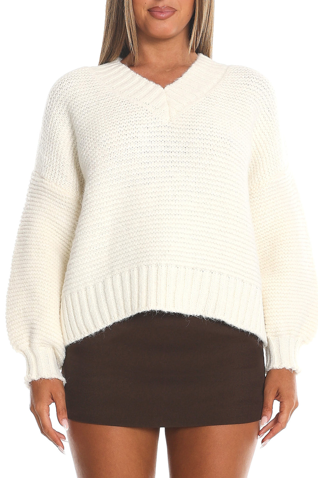Samaya Chunky Knit Sweater Cream by Selfie Leslie Australia