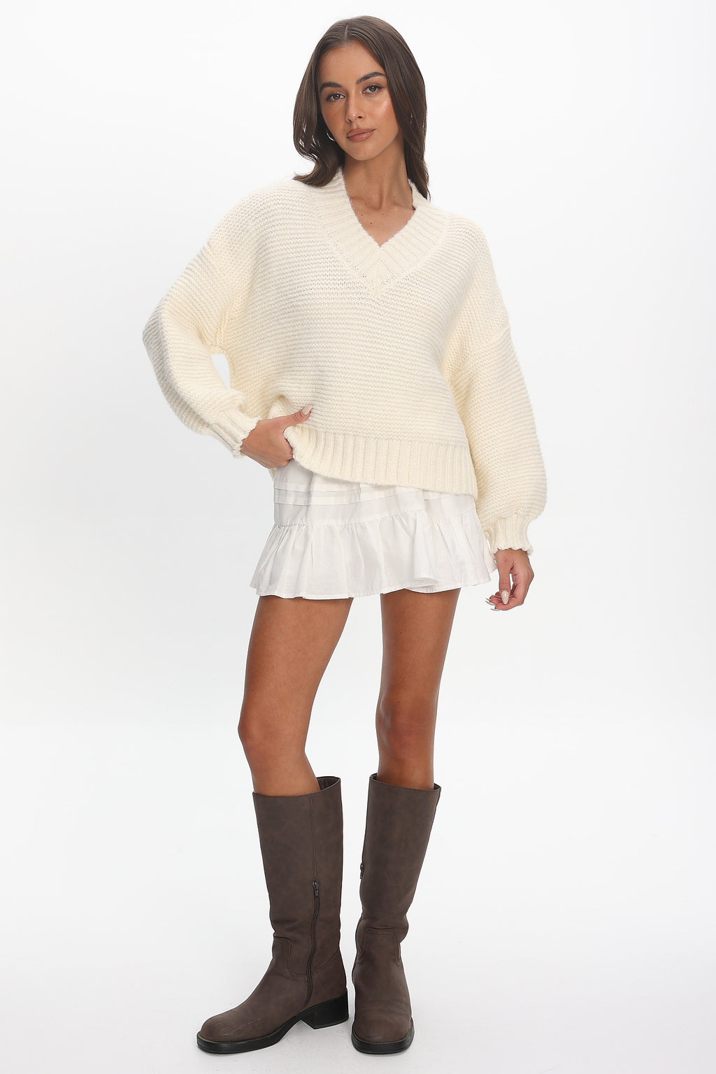 Samaya Chunky Knit Sweater Cream by Selfie Leslie Australia