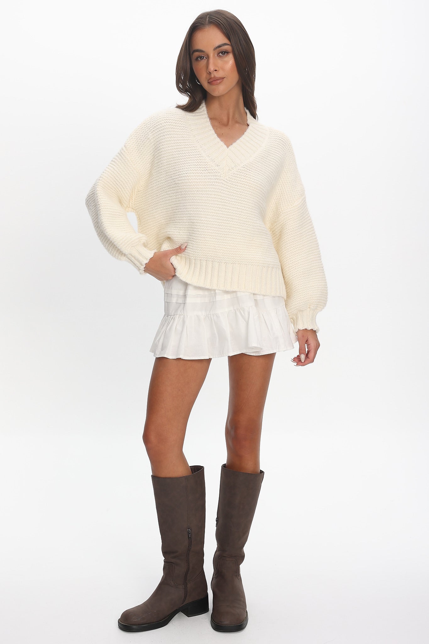 Samaya Chunky Knit Sweater Cream by Selfie Leslie Australia