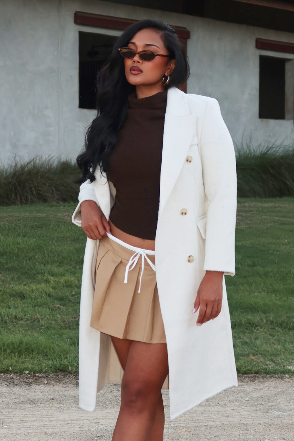 Luciana Waist Tie Trench Coat Oat by Selfie Leslie Australia