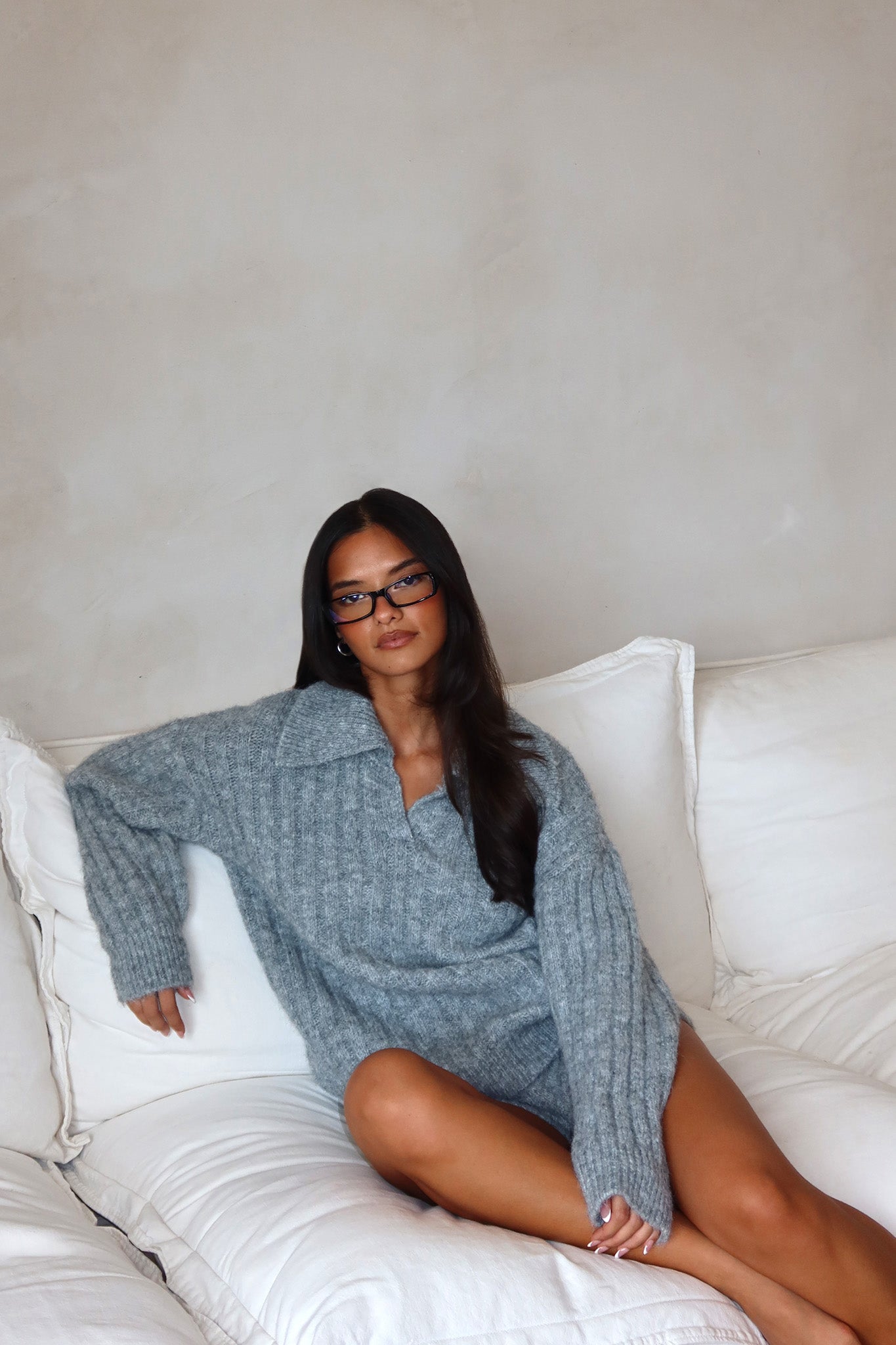 Jenae Oversized Drop Shoulder Sweater Grey by Selfie Leslie Australia