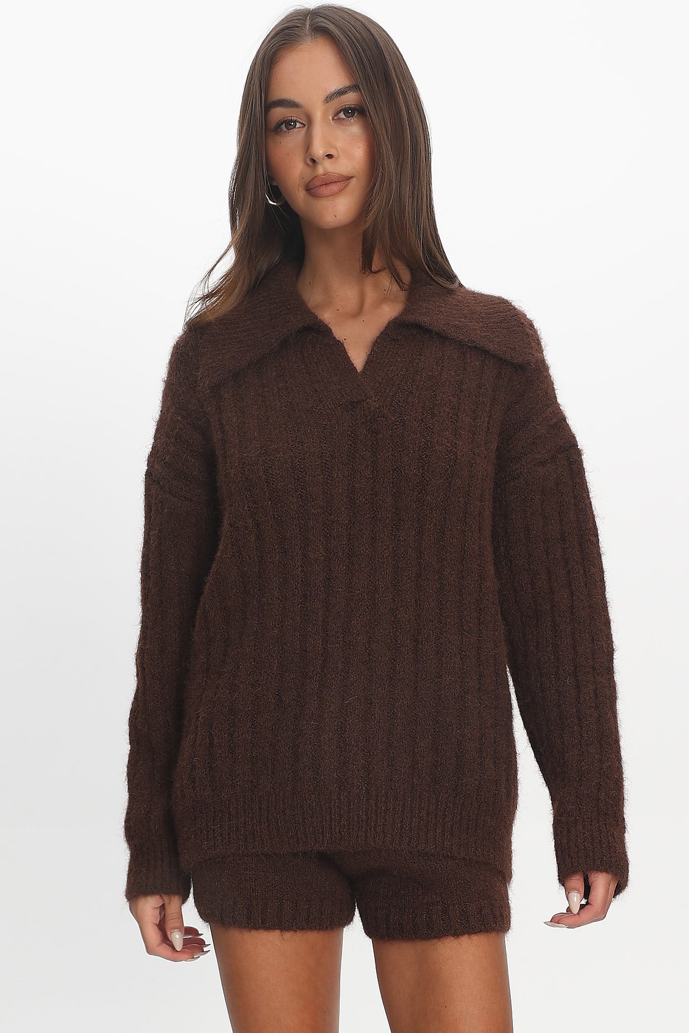 Jenae Oversized Drop Shoulder Sweater Chocolate by Selfie Leslie Australia