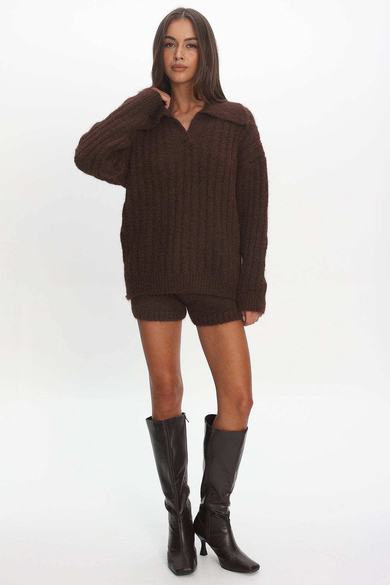 Jenae Oversized Drop Shoulder Sweater Chocolate by Selfie Leslie Australia
