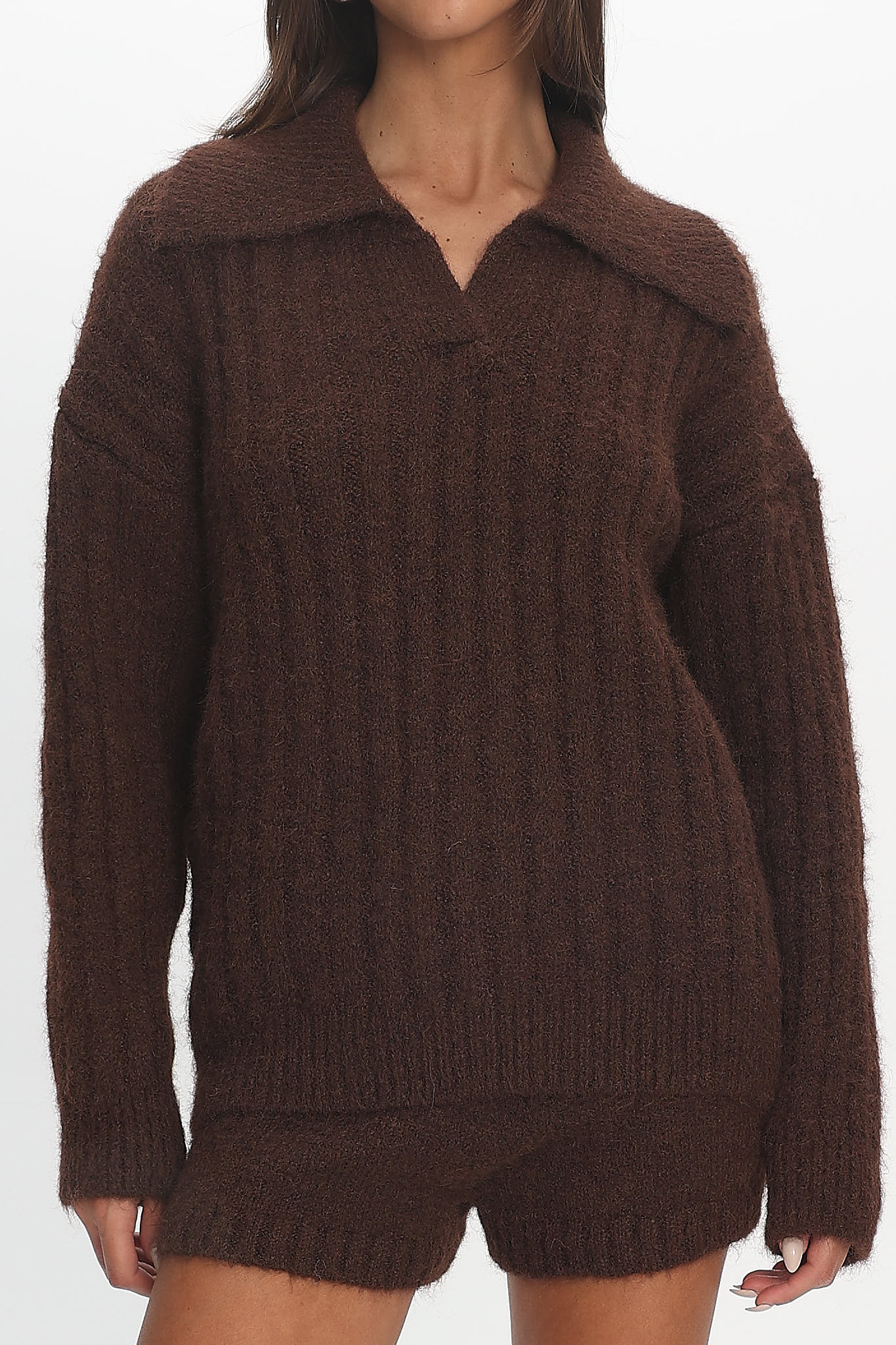 Jenae Oversized Drop Shoulder Sweater Chocolate by Selfie Leslie Australia